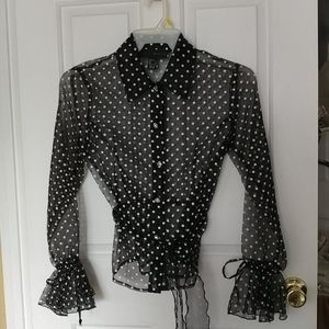 JSBoutique Cocktail Blouse B/W Sheer Crystal Buttons